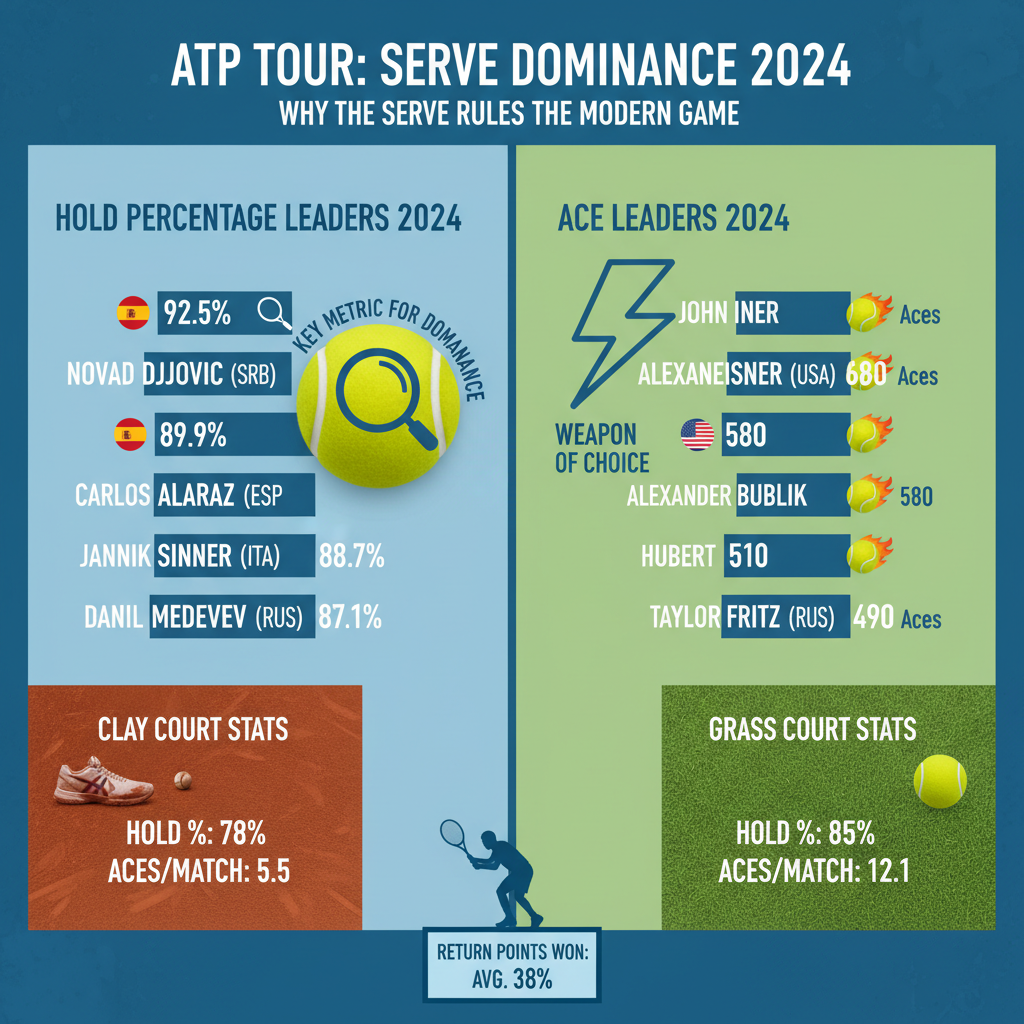 Tennis Analytics: Serve Stats, Hold % Leaders & Ace Leaders 2024